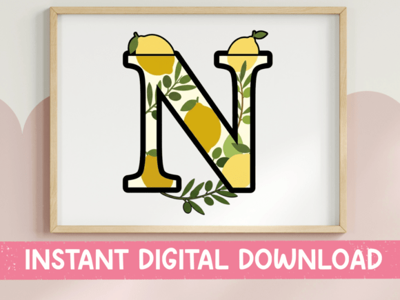 Letter N Lemon Botanical Monogram for T-Shirt Designs